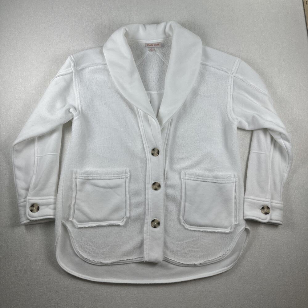 Knox‎ Rose Fleece Jacket Women's Medium White Shawl Collar Button Front Pockets